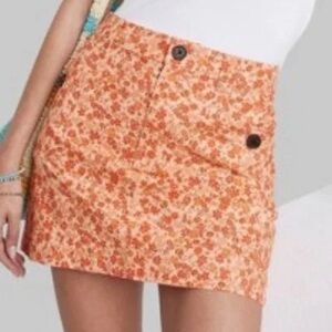 Wild Fable NWT High Rise Chino Orange Floral Mini Skirt Sz 10